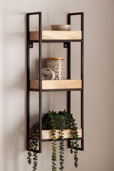 Wandregal 27x77x18 cm Massivholz Metall Hängeregal Regal Industrial Bild 6