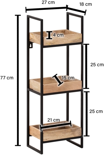 Wandregal 27x77x18 cm Massivholz Metall Hängeregal Regal Industrial Bild 4