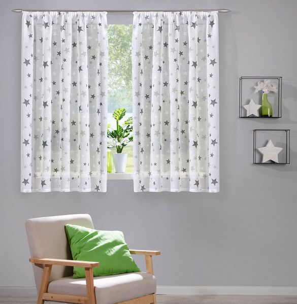 heimtexland Vorhang Deko Gardine Leinen-Optik durchscheinend Sterne (1 St), Kräuselband, transparent, Polyester, Kinderzimmer I Natur I Seitenschal I Universalschienenband