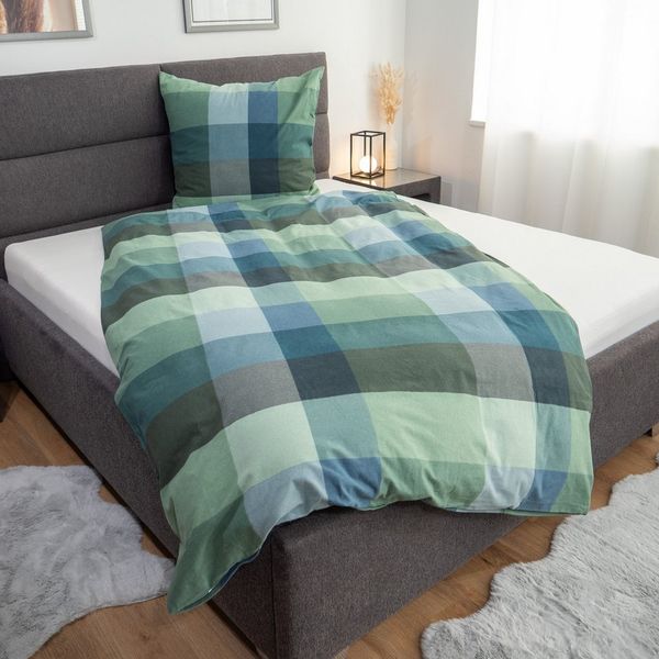 Janine Bettwäsche Edel Baumwolle, Flanell, 2 teilig, kariert, natur, flieder