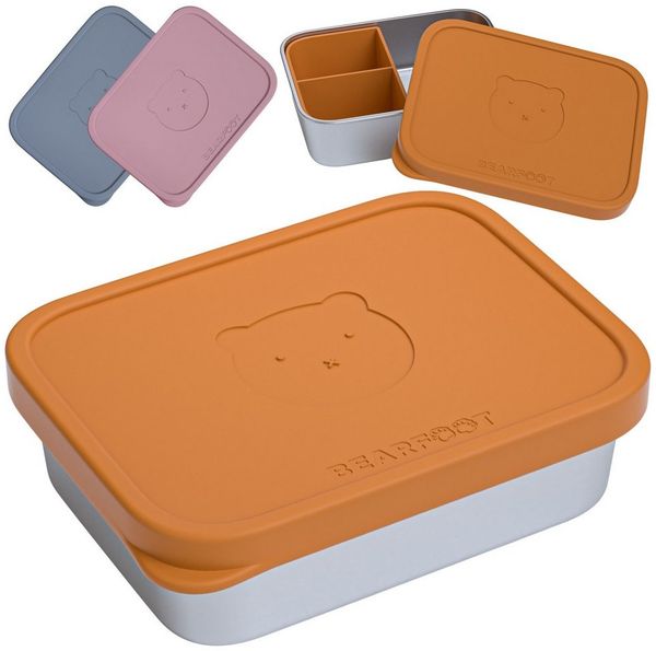BEARFOOT Lunchbox Brotdose Kinder Edelstahl mit Silikoneinsatz - Braun, Kindergarten und Schule - Mädchen und Jungen, Vesperbox, Snackbox