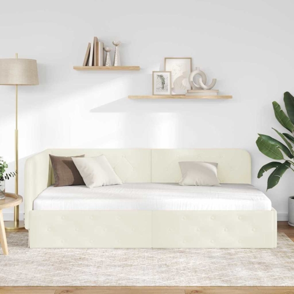 vidaXL Eckbettgestell mit Kopfteil Creme 100x200 cm Samt 42016550 Bild 3