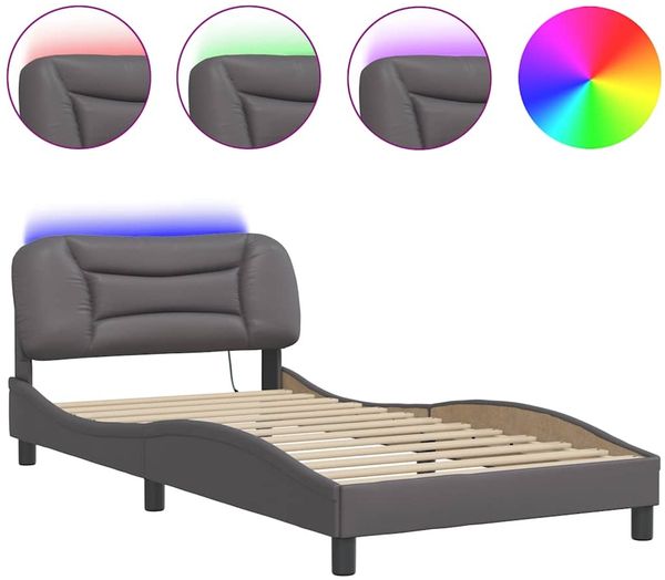 Einzelbettgestell Design für Erwachsene mit LED ohne Matratze Grau 100x200 cm d3540e