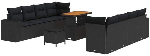 vidaXL Gartensofa-set mit Kissen 11 pcs Schwarz Poly-Rattan 3361979