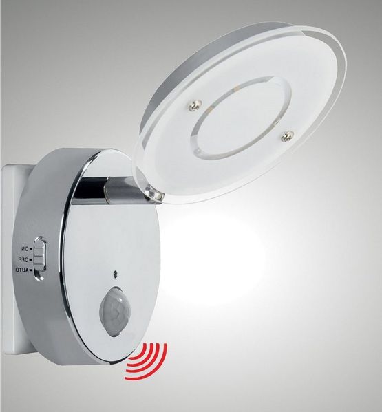 TRANGO LED Nachtlicht, Bewegungsmelder, 2636-018 LED Sensor Nachtlicht *NITE* in Chrom mit Automatikfunktion direkt 230V mit Bewegungssensor I Sicherheitslicht I Steckdose Lampe, Steckdose Lampe I Wandlampe I Orientierungslicht I Kinder Nachtlampe