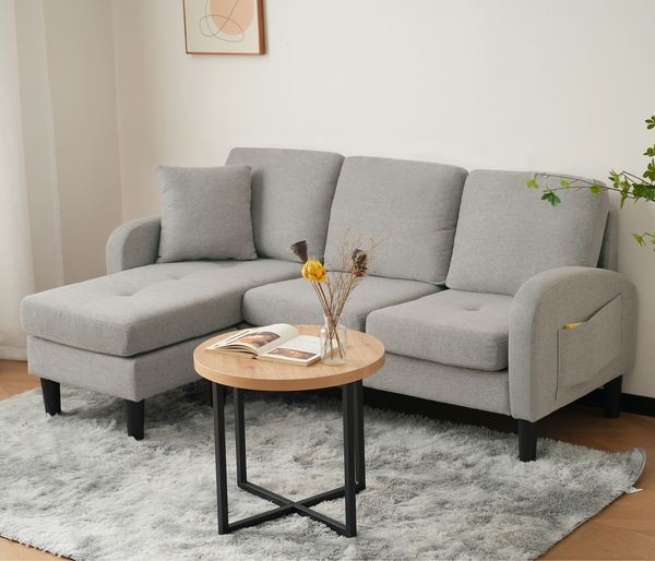 L-förmiges Ecksofa 166x118x77 cm Grau, modular mit Chaiselongue & Baumwoll-Leinen