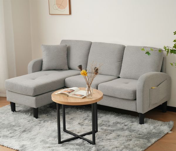 L-förmiges Ecksofa 166x118x77 cm Grau, modular mit Chaiselongue & Baumwoll-Leinen