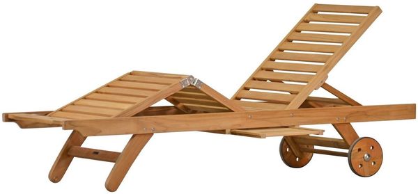 Kai Wiechmann Gartenliege Hochwertige Teak Sonnenliege mit Knick als stilvolle Relaxliege, verstellbare Teak-Liege mit Rädern und Tablett