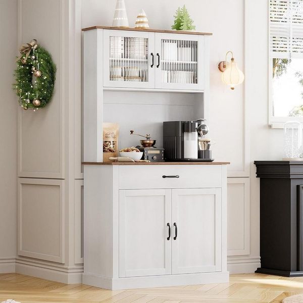 GarveeMore Küchenbuffet mit Türen und Regalböden,Küchenschrank für Esszimmer freistehender Küchenschrank 75 x 40 x 180 cm