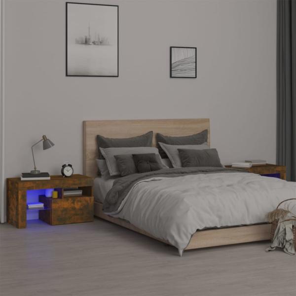 vidaXL Nachttische 2 Stk. mit LED-Leuchten Räuchereiche 70x36,5x40 cm 3152775