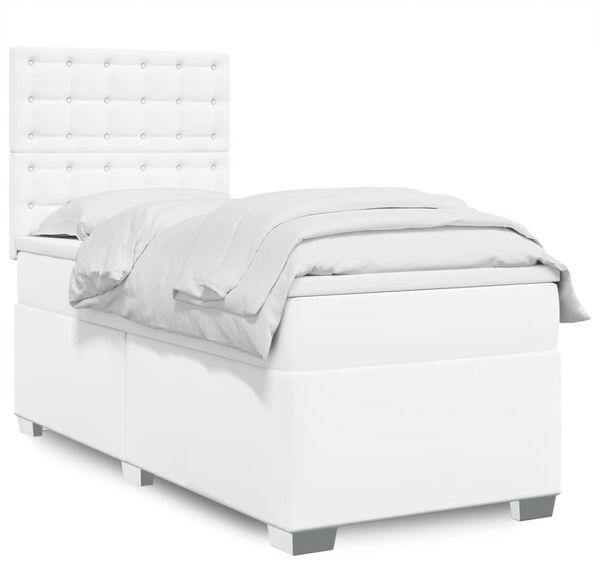 vidaXL Boxspringbett mit Matratze Weiß 100x200 cm Kunstleder 3290709