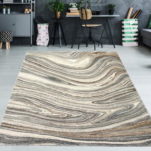 TeppichHome24 Teppich Designerteppich flüssiger Marmor creme braun, rechteckig