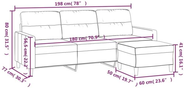 vidaXL 3-Sitzer-Sofa mit Hocker Hellgelb 180 cm, Weinrot Bild 6