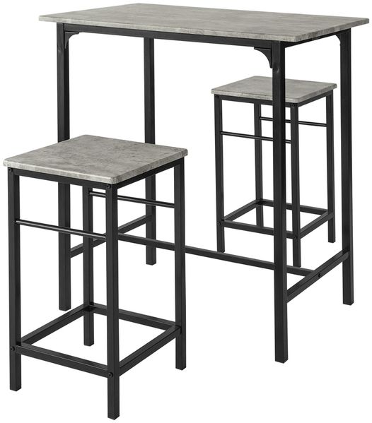 SoBuy OGT10-HG Bartisch-Set mit 2 Hockern, MDF, PVC-Furnier, Grau, 80 x 88 x 50 cm