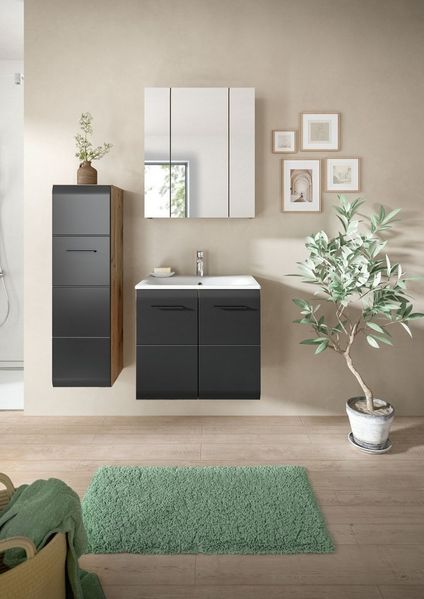 welltime Badezimmer-Set, (Set, 4-St), Florenz, Badkombination 4-tlg, Nox Oak NB, inkl. Waschbecken