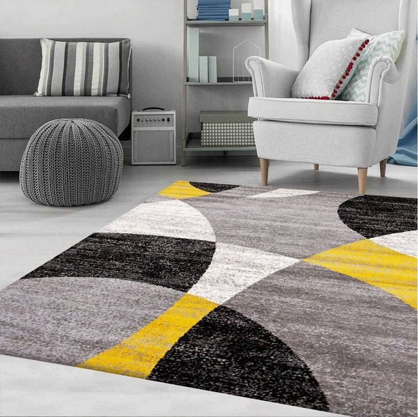 Vimoda Teppich Wohnzimmer Geometrische Kreismuster in Rot & Gelb, Rechteckig, Höhe: 5 mm, Läufer Wohnzimmer Teppichwohnzimmer