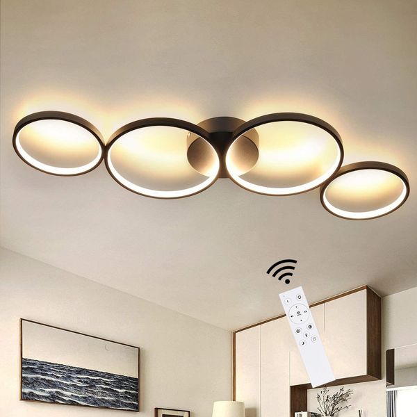 ZMH LED Deckenlampe Dimmbar Deckenleuchte: 4 Flammig Modern Wohnzimmerlampe 55W Ring Rund Schwarz Schlafzimmerlampe mit Fernbedienung 88cm Design Bürolampe für Schlafzimmer Wohnzimmer Büro Küche