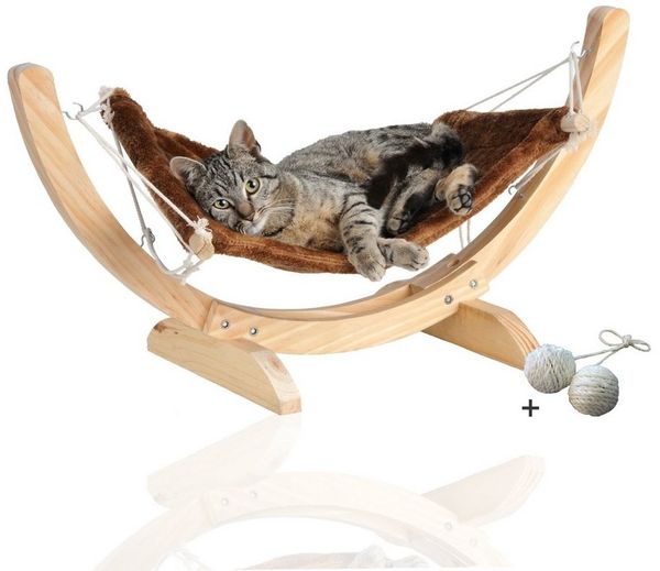 Rohrschneider Katzenliege Katzenhängematte Cat Relax, Schlafplatz Katzenbett Katzenkorb, braun