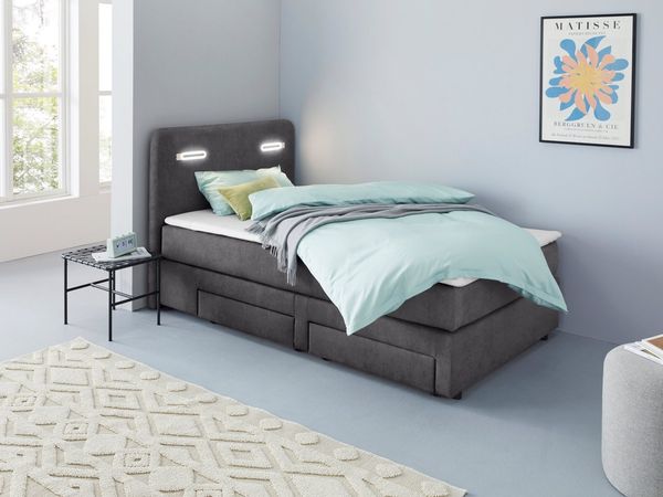 Home affaire Boxbett Luan, Schubkästen, LED-Beleuchtung und Topper, in Breite 120 cm und 180 cm