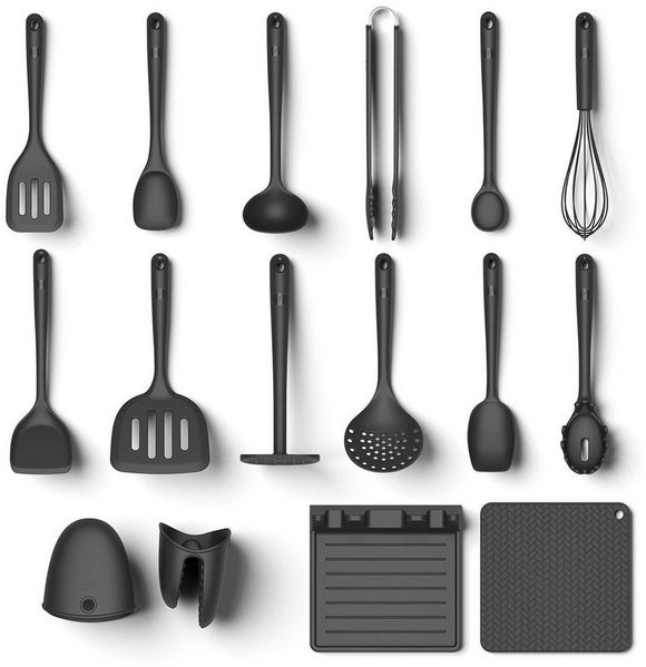 Hoffmann Germany Kochbesteck-Set 16-tlg. Küchenhelfer XXL Pfannenwender Kochlöffel (Set, 16-tlg, 16-tlg.: Pfannenwender, Kochlöffel, Zange, Stampfer, Ablage u.v.m), Zange, Kelle, Stampfer, Ablage, Fingerschutz, spülmaschinengeeignet