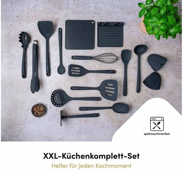 Hoffmann Germany Kochbesteck-Set 16-tlg. Küchenhelfer XXL Pfannenwender Kochlöffel (Set, 16-tlg, 16-tlg.: Pfannenwender, Kochlöffel, Zange, Stampfer, Ablage u.v.m), Zange, Kelle, Stampfer, Ablage, Fingerschutz, spülmaschinengeeignet Bild 2