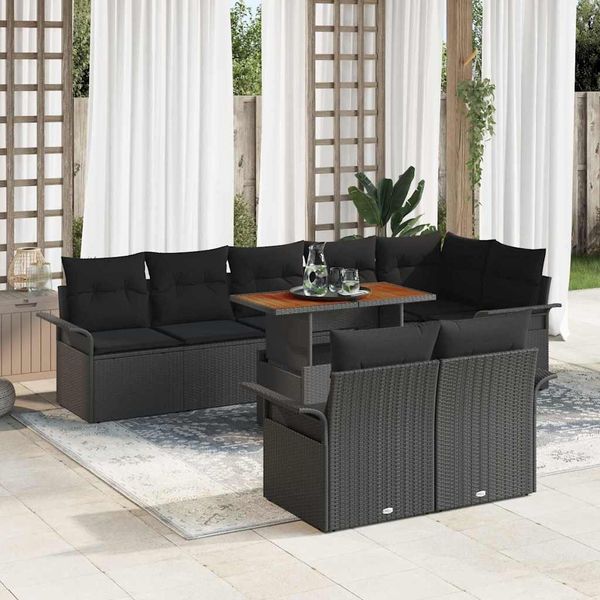 vidaXL Gartensofa-set mit Kissen 9 pcs Schwarz Poly-Rattan 3349351