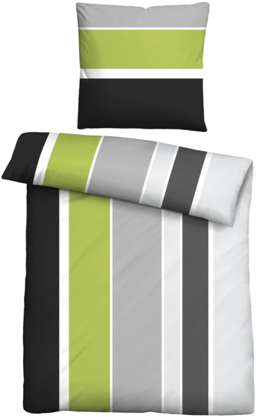 Traumhaft schlafen - Castell - Markenbettwäsche Baumwoll Renforce Bettwäsche 0040562 LÄNGSBALKEN, pistaziengrün, 1x 135x200 cm + 1x 80x80 cm