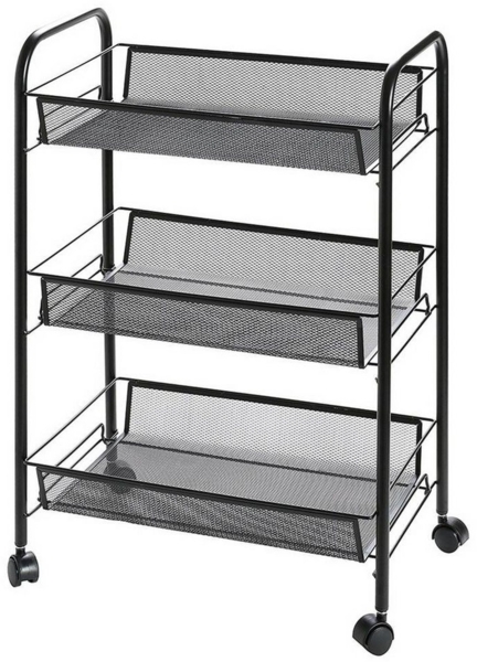 Home Collective Küchenregal Rollwagen mit 3 Ebenen, Platzsparend, 3-stöckiger Schrank auf Rollen, geräumige Regale im modularen Design, 27,5x45x63,5 cm, Schmal, schwarz