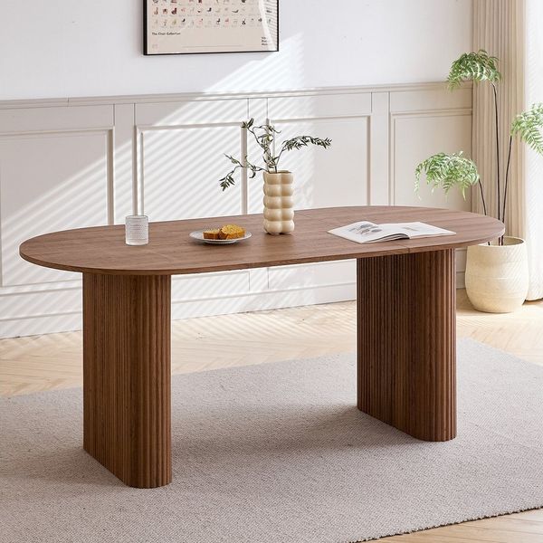 GrandCA HOME Esstisch Ovaler Esstisch im modernen Stil mit Holzmaserungs-Finish (1-St), aus MDF, 180x90 cm, dunkelbraun