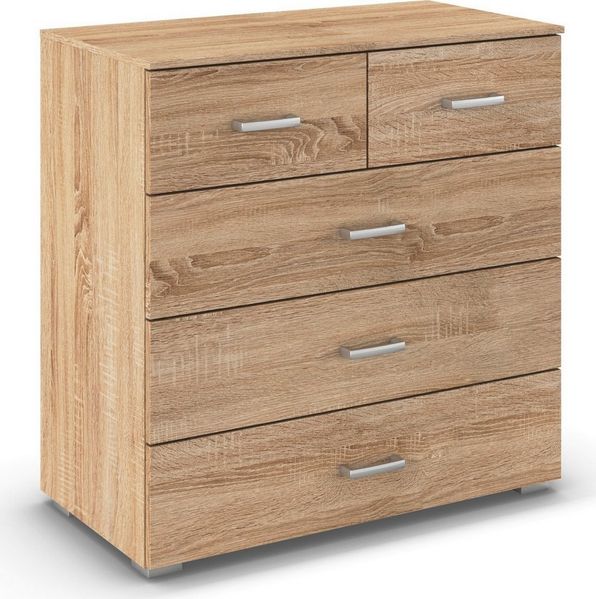 rauch Kommode Gamma (Breite 80 cm / Höhe 81 cm, verschiedene Griffvarianten/-Farben), mit fünf geräumigen Schubladen in verschiedenen Größen MADE IN GERMANY
