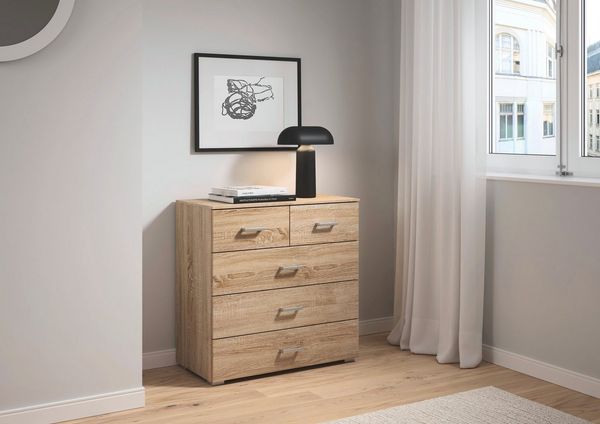 rauch Kommode Gamma (Breite 80 cm / Höhe 81 cm, verschiedene Griffvarianten/-Farben), mit fünf geräumigen Schubladen in verschiedenen Größen MADE IN GERMANY