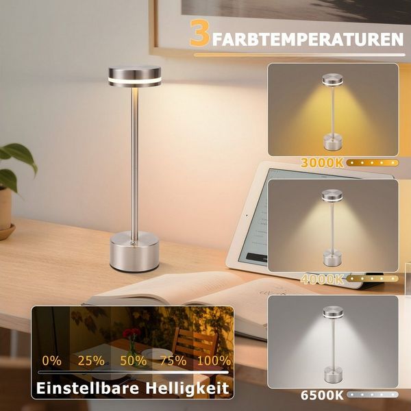 Nettlife LED Tischleuchte Modern Gold/Weiß/Schwarz/Silber Kabellose Nachttischlampe USB-C, Touch Dimmbar, LED fest integriert, Modern Tischlampe für Schlafzimmer Esszimmer Büro