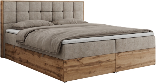 Boxspringbett mit Kopfteil und Topper, Polsterbett - ALBERO 1 - 180 x 200 cm - Beige Stoff - H4 Bild 5