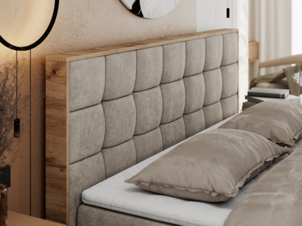 Boxspringbett mit Kopfteil und Topper, Polsterbett - ALBERO 1 - 180 x 200 cm - Beige Stoff - H4 Bild 4