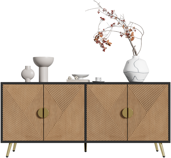 160 cm Sideboard, Vier Türen, Goldene Gebürstete Griffe und Hochglanz Tischbeine