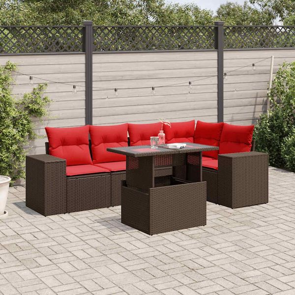 vidaXL 6-teiliges Gartensofa-Set mit Kissen, braun, Polyrattan 3269154