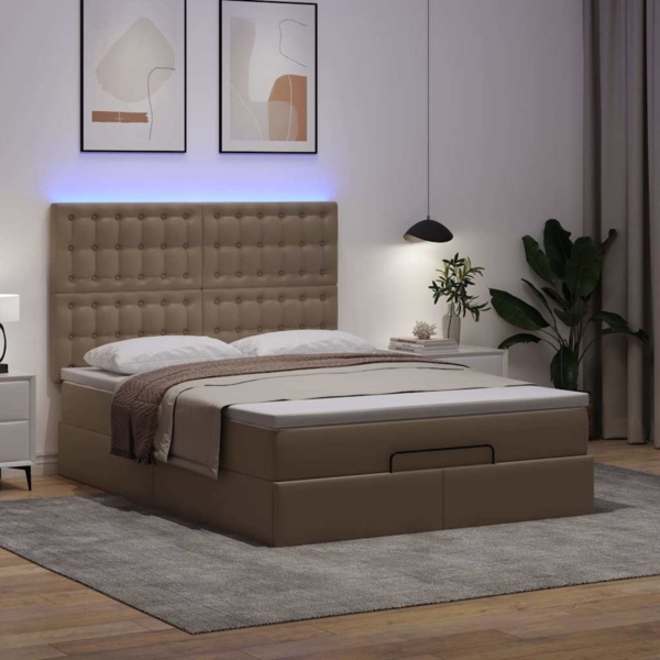 vidaXL Ottoman-Bett mit Matratze & LEDs 140x190cm Kunstleder 3313854 Bild 2