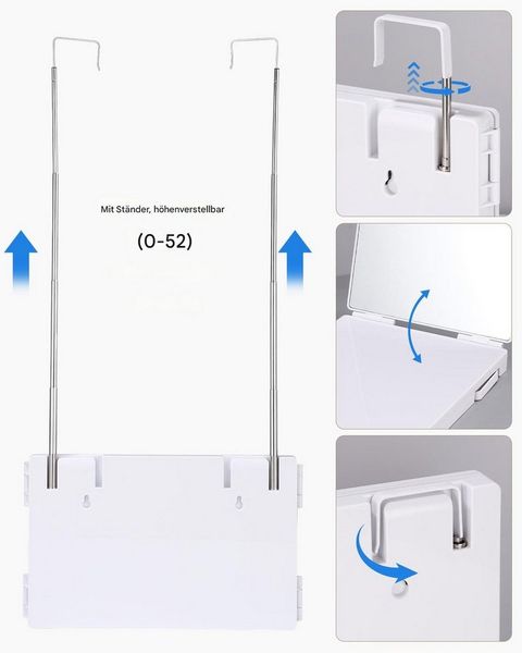 SinLaw LED-Lichtspiegel 360° Schminkspiegel,Drei Spiegel, Tragbarer Spiegel mit Licht,Weiß, Mit LED-Verstellleuchte und Haken