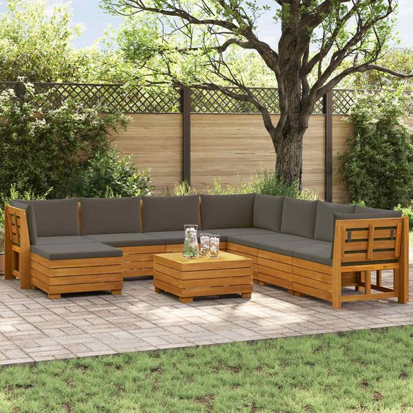 vidaXL Outdoor-Sofagarnitur mit Kissen 9 Stück Braun Massivholz Akazie 3403111