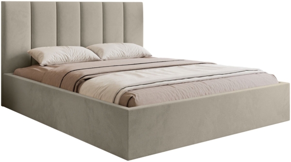 Selsey 'Masego' Polsterbett mit Bettkasten und Veloursbezug, Hellbeige, 180x200 cm