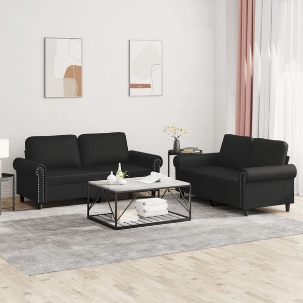 vidaXL 2-tlg. Sofagarnitur mit Kissen Schwarz Kunstleder 3202150
