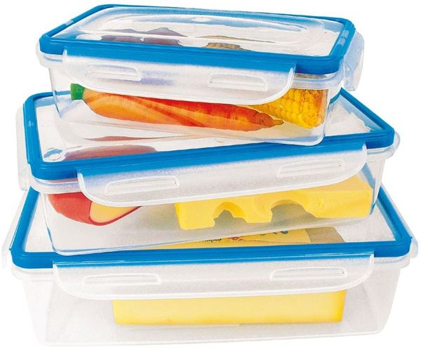 3er-Set Quick Clip Frischhaltedosen 4- fach Verschluss Aufbewahrung Gefrier Box