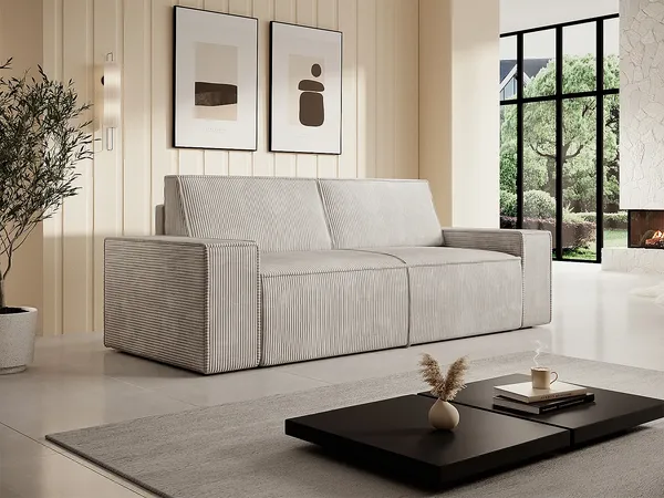 Vente-unique - AMELIA Sofa SamtStoff Beige - B 95 cm x H 85 cm x L 230 cm
