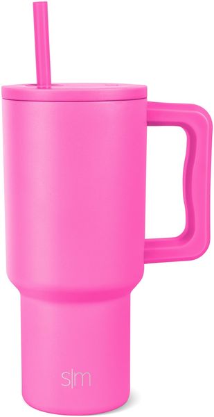 Simple Modern Thermobecher mit Strohhalm und Griff | Isolierter Edelstahl-Trinkbecher Eiskaffee-Reisebecher | Geschenke für Frauen und Männer | Trek | 890ml | Raspberry Vibes