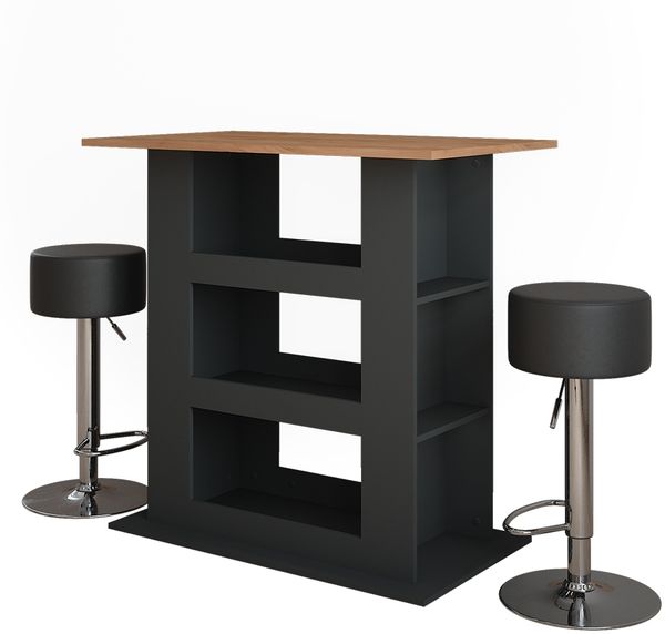 Bartisch-Set Repose Goldkraft Eiche/Anthrazit 110 x 65 cm mit 2 Barhockern Vicco