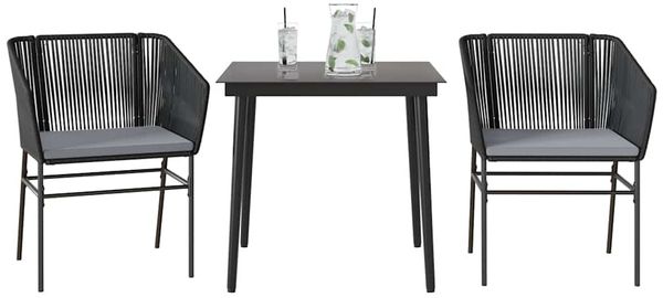 vidaXL 3-tlg. Garten-Essgruppe mit Kissen Schwarz Poly Rattan Glas 3334513