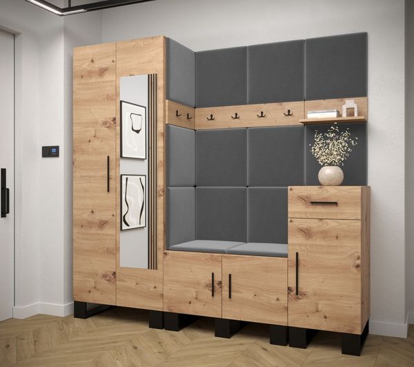 ABIKS MÖBEL Garderoben-Set ARTIN Set 13 Garderobe mit gepolsterten Paneelen, Industriell Design