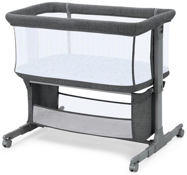 OUNUO Beistellbett für Neugeborene mit Rädern, Aufbewahrungskorb, Matratze