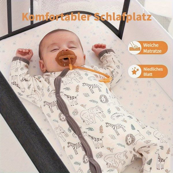 OUNUO Beistellbett für Neugeborene mit Rädern, Aufbewahrungskorb, Matratze