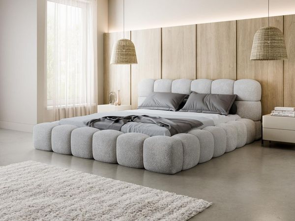 Compleo Polsterbett BUBBLE boucle Designerbett 140/160/180x200 BIZU, Wolkenbett, TOPSELLER Stauraumbett MADE IN EU